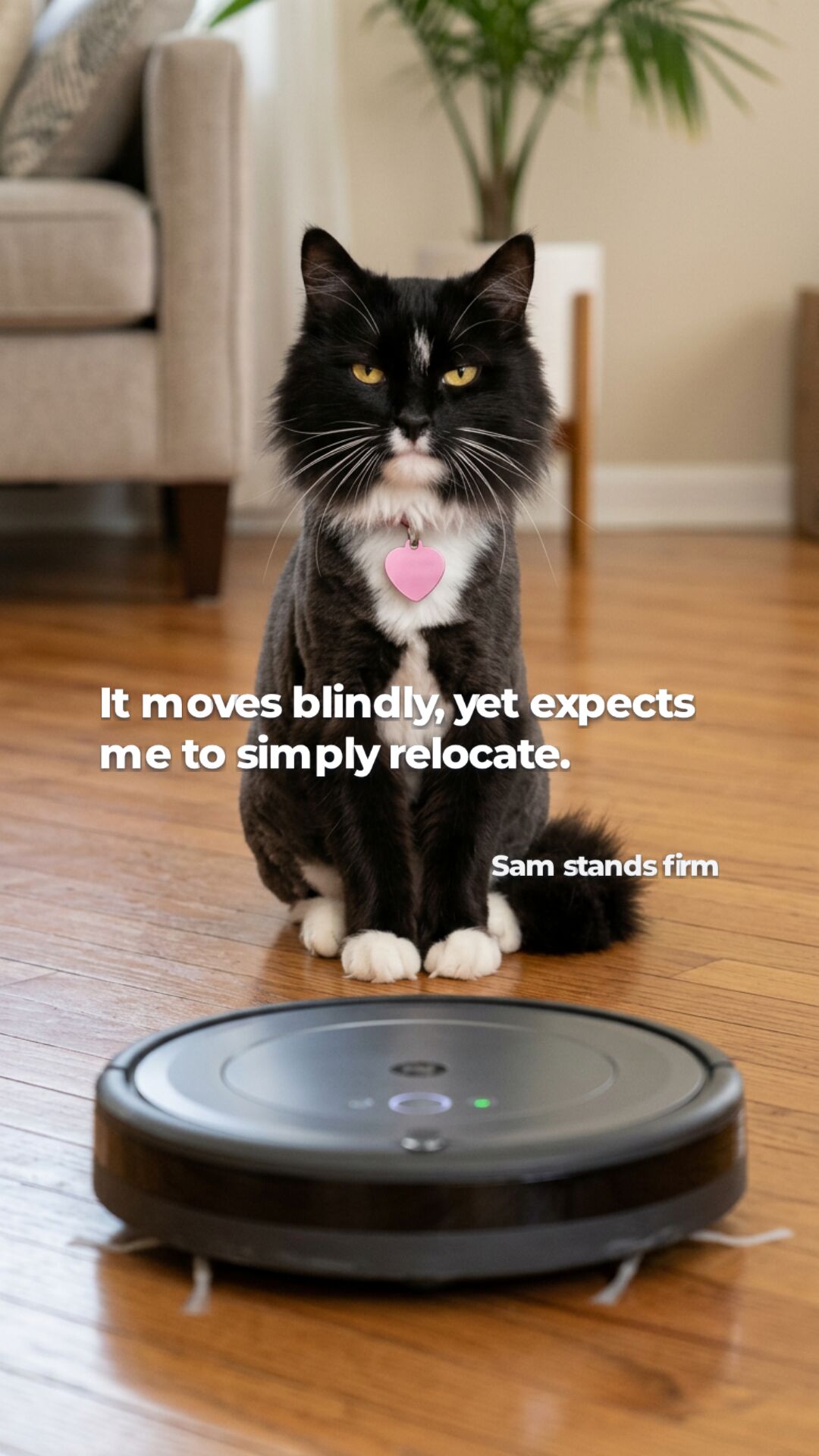 Sam stands firm against the robot vacuum in POV: Household Nemesis.